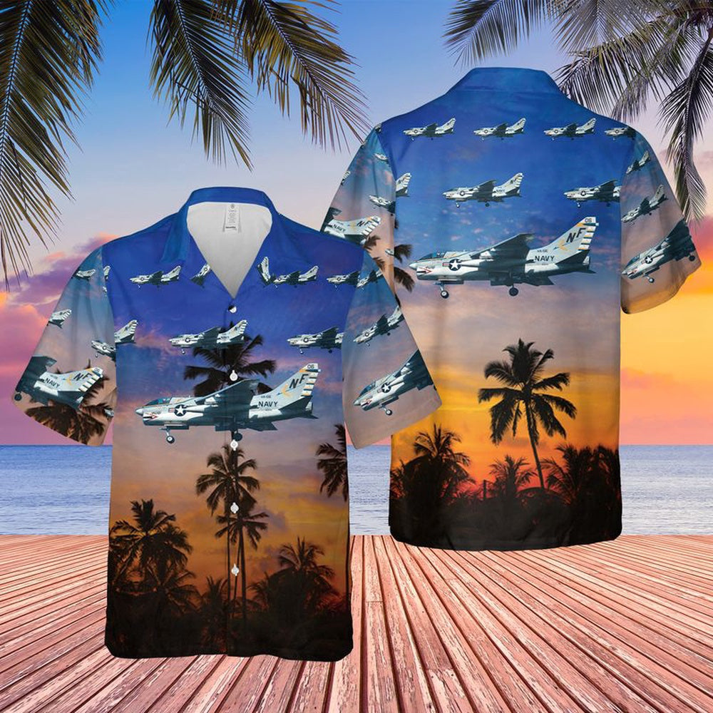 Us Navy Hawaiian Shirt, US Navy LTV A-7E Corsair II Of VA-56 Champions Hawaiian Shirt, Military Hawaiian Shirt