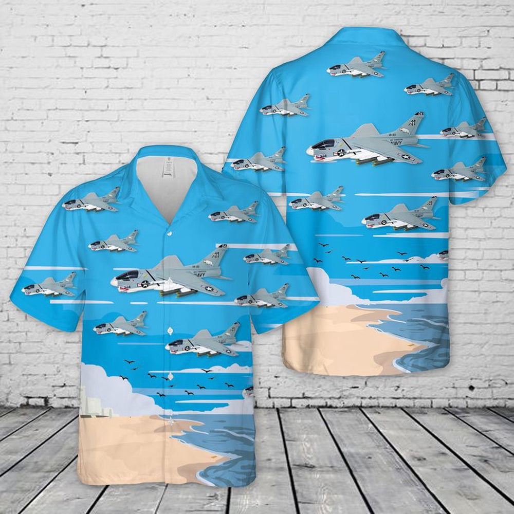 Us Navy Hawaiian Shirt, US Navy LTV A-7E Corsair II Of VA-83 Rampagers Hawaiian Shirt, Military Hawaiian Shirt