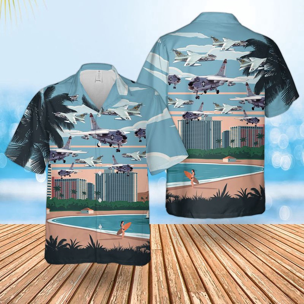 Us Navy Hawaiian Shirt, US Navy LTV A-7 Corsair II Hawaiian Shirt, Military Hawaiian Shirt