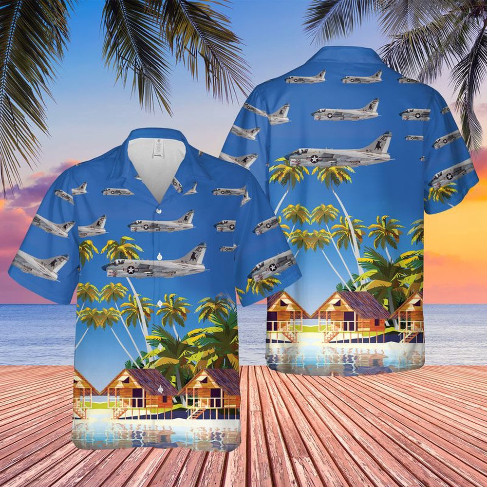 Us Navy Hawaiian Shirt, US Navy LTV A-7 Corsair II Of VA-37 Hawaiian Shirt, Military Hawaiian Shirt