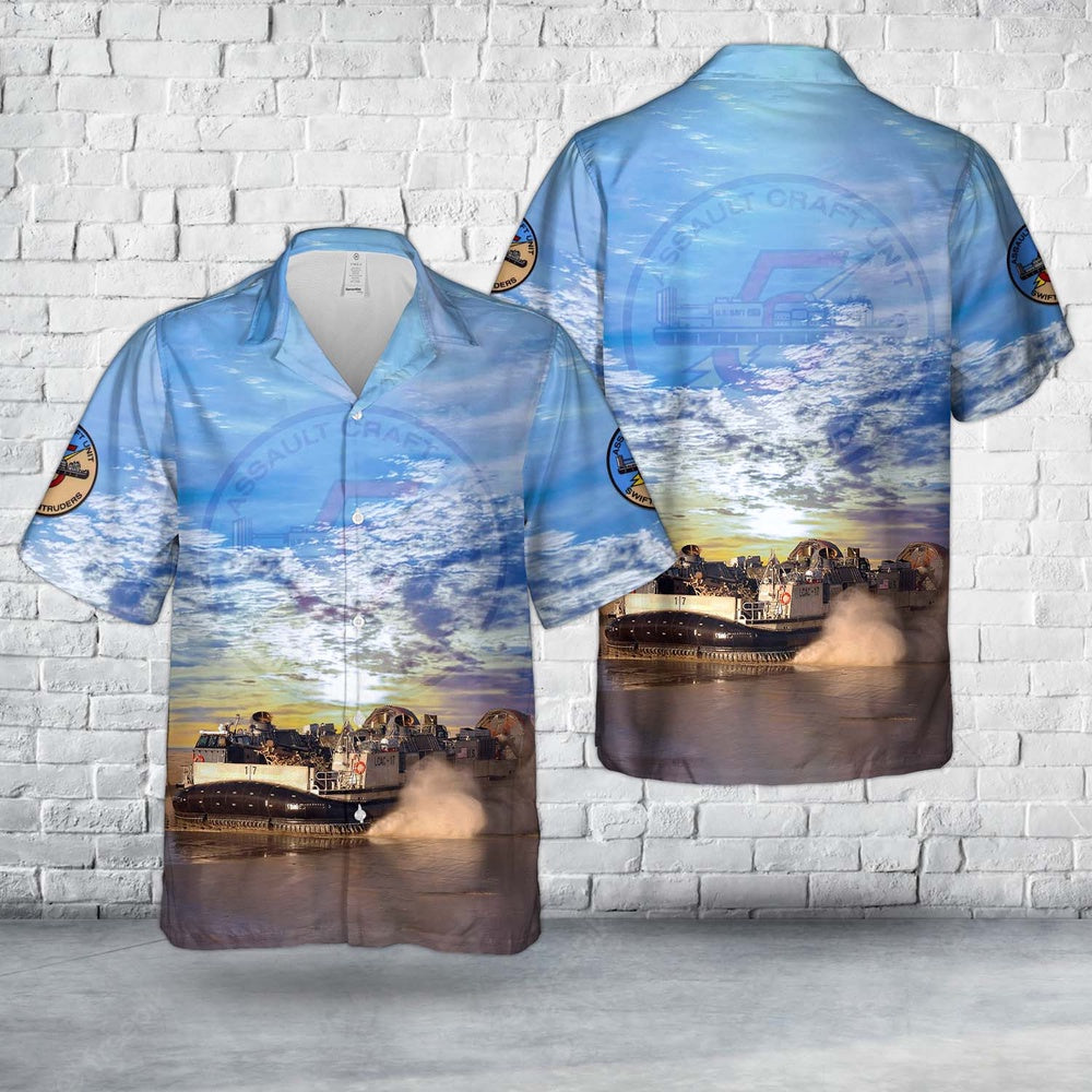 Us Navy Hawaiian Shirt, US Navy Landing Craft Air Cushion LCAC-17 Of Assault Craft Unit 5 (ACU 5) Hawaiian Shirt