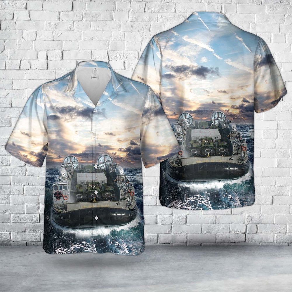 Us Navy Hawaiian Shirt, US Navy Landing Craft Air Cushion LCAC-55 Hawaiian Shirt, Military Hawaiian Shirt