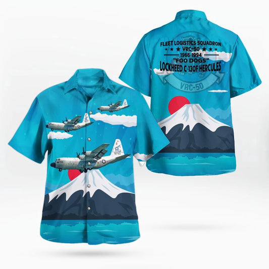 Us Navy Hawaiian Shirt, US Navy Lockheed C-130F Hercules Of VRC-50 Foo Dogs Hawaiian Shirt, Military Hawaiian Shirt