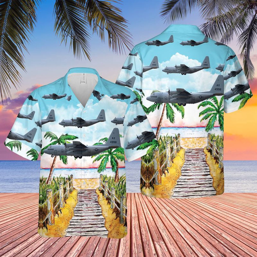 Us Navy Hawaiian Shirt, US Navy Lockheed C-130T Hercules Hawaiian Shirt, Military Hawaiian Shirt