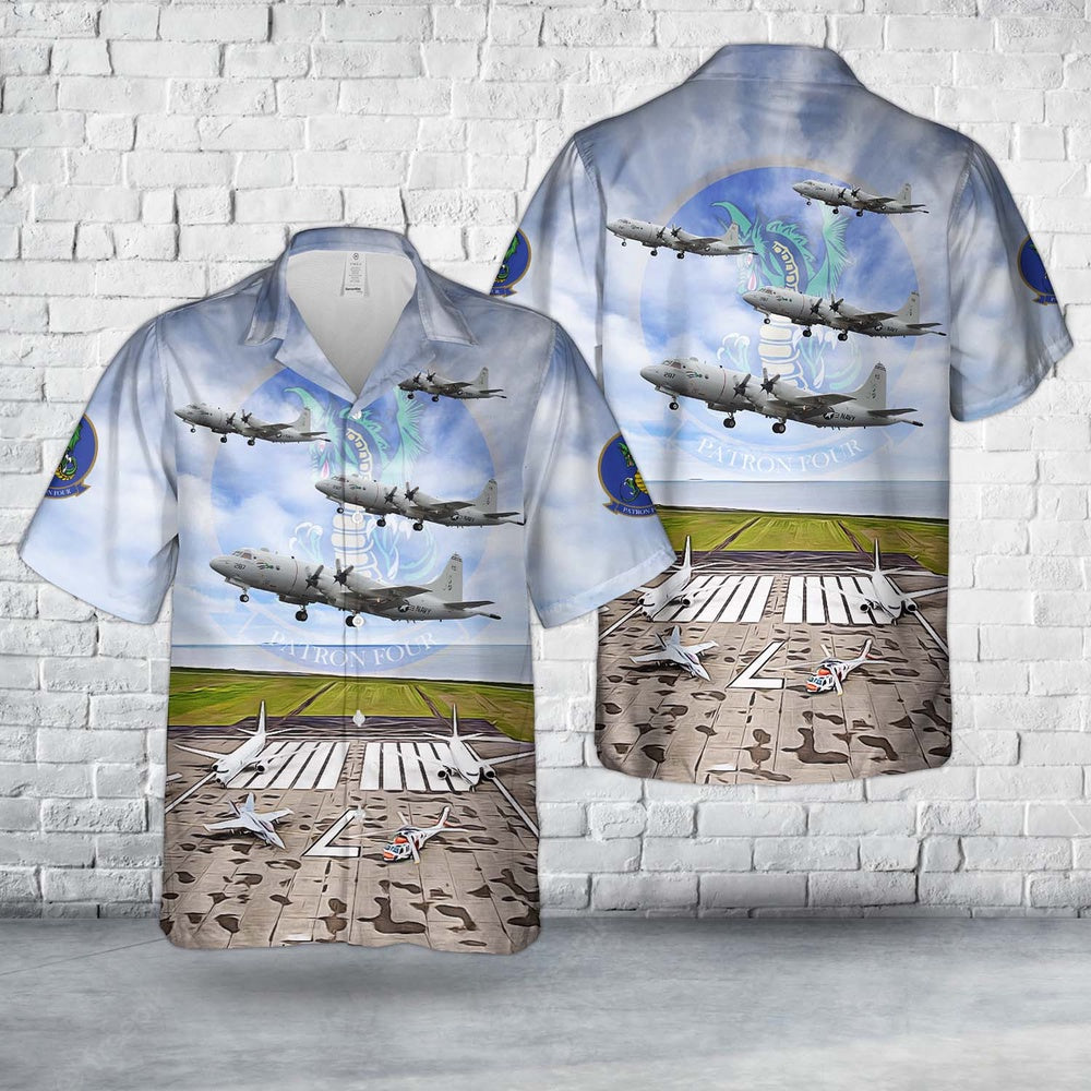Us Navy Hawaiian Shirt, US Navy Lockheed P-3C Orion (BuNo 160287) from Patrol Squadron 4 (VP-4) The Skinny Dragons Hawaiian Shirt