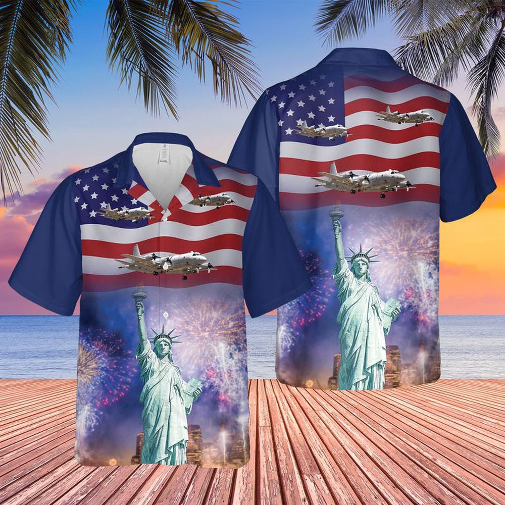 Us Navy Hawaiian Shirt, US Navy Lockheed P-3C Orion Happy New Year Hawaiian Shirt, Military Hawaiian Shirt
