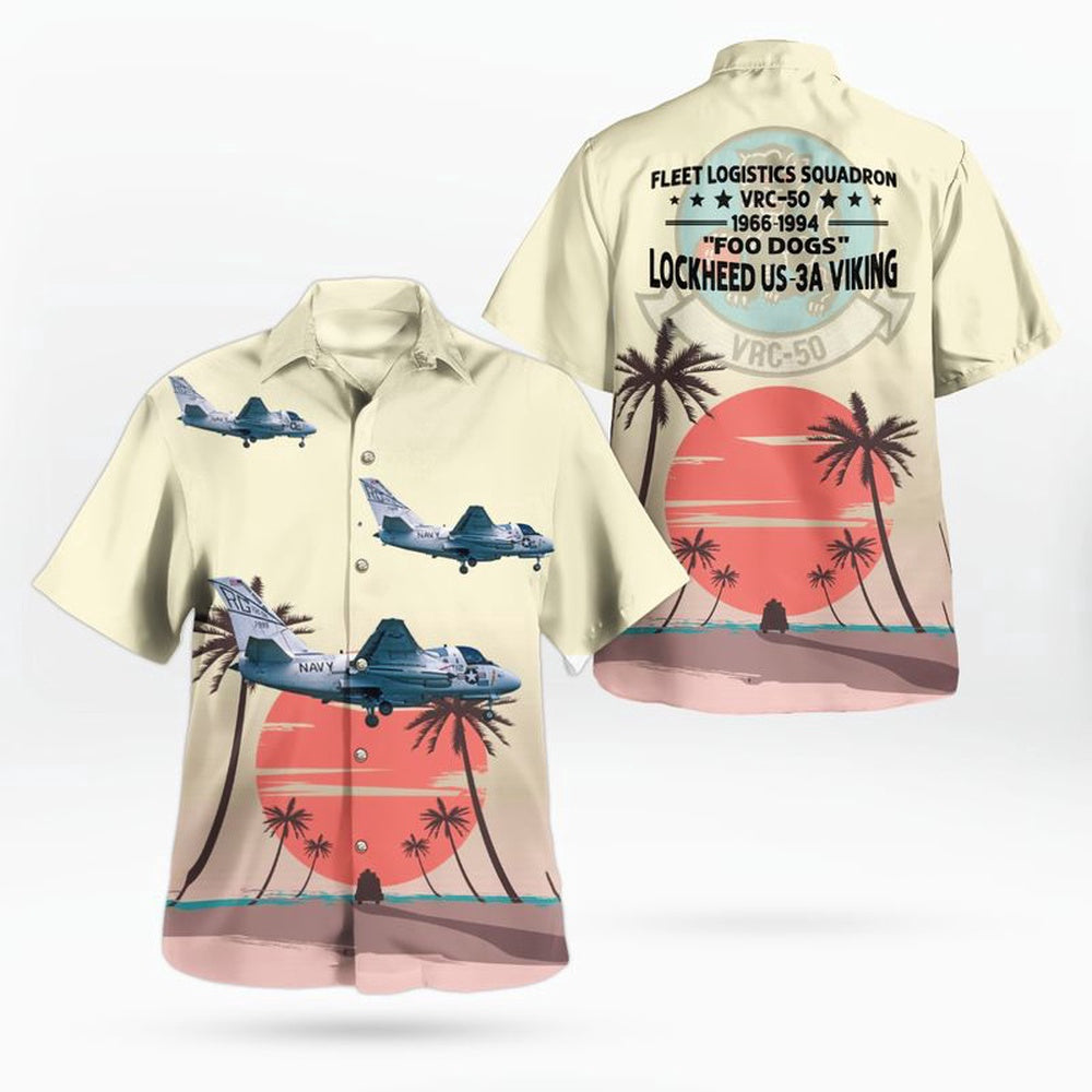 Us Navy Hawaiian Shirt, US Navy Lockheed US-3A Viking Of VRC-50 Foo Dogs Hawaiian Shirt, Military Hawaiian Shirt