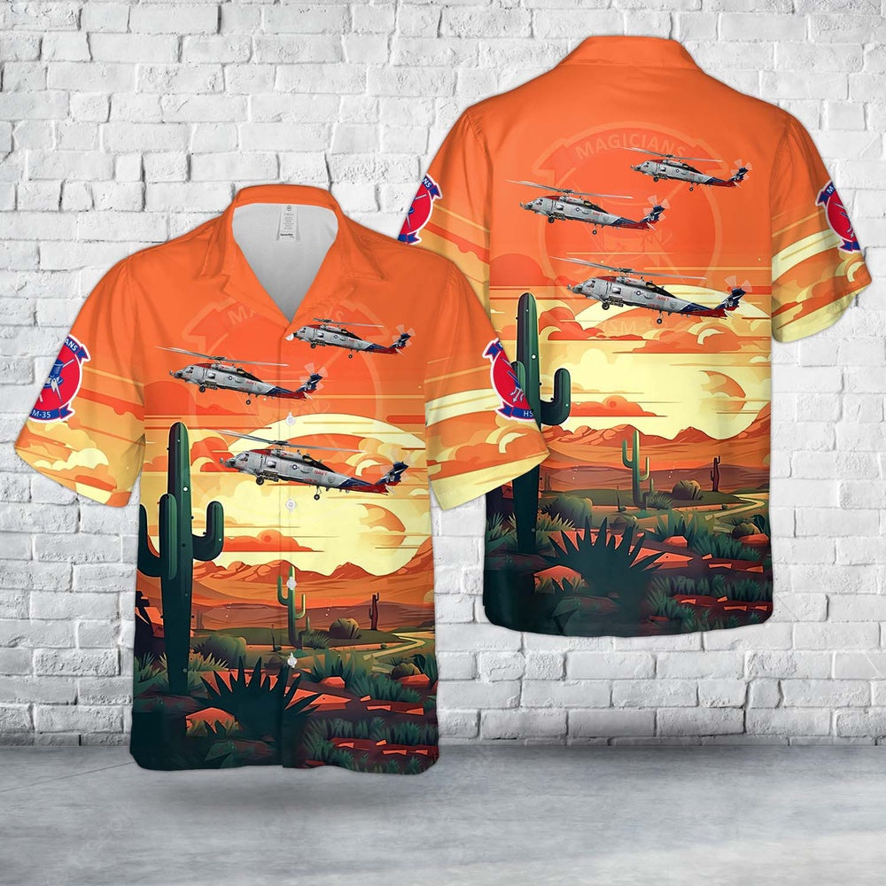 Us Navy Hawaiian Shirt, US Navy MH-60R Seahawk HSM-35 Magician Hawaiian Shirt, Military Hawaiian Shirt