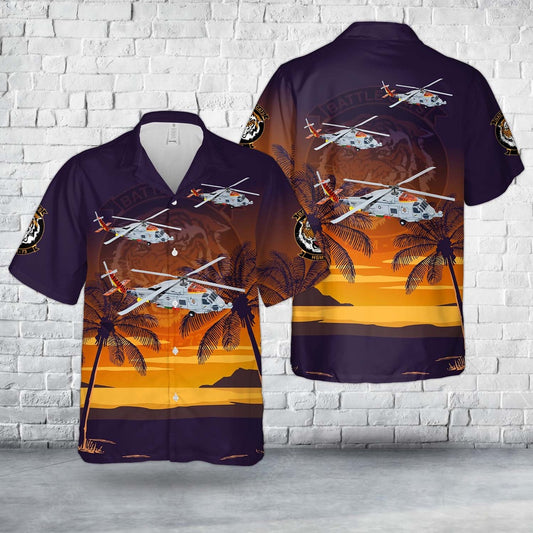 Us Navy Hawaiian Shirt, US Navy MH-60R Seahawk Of Helicopter Maritime Strike Squadron 73 (HSM-73) Battle Cats Hawaiian Shirt