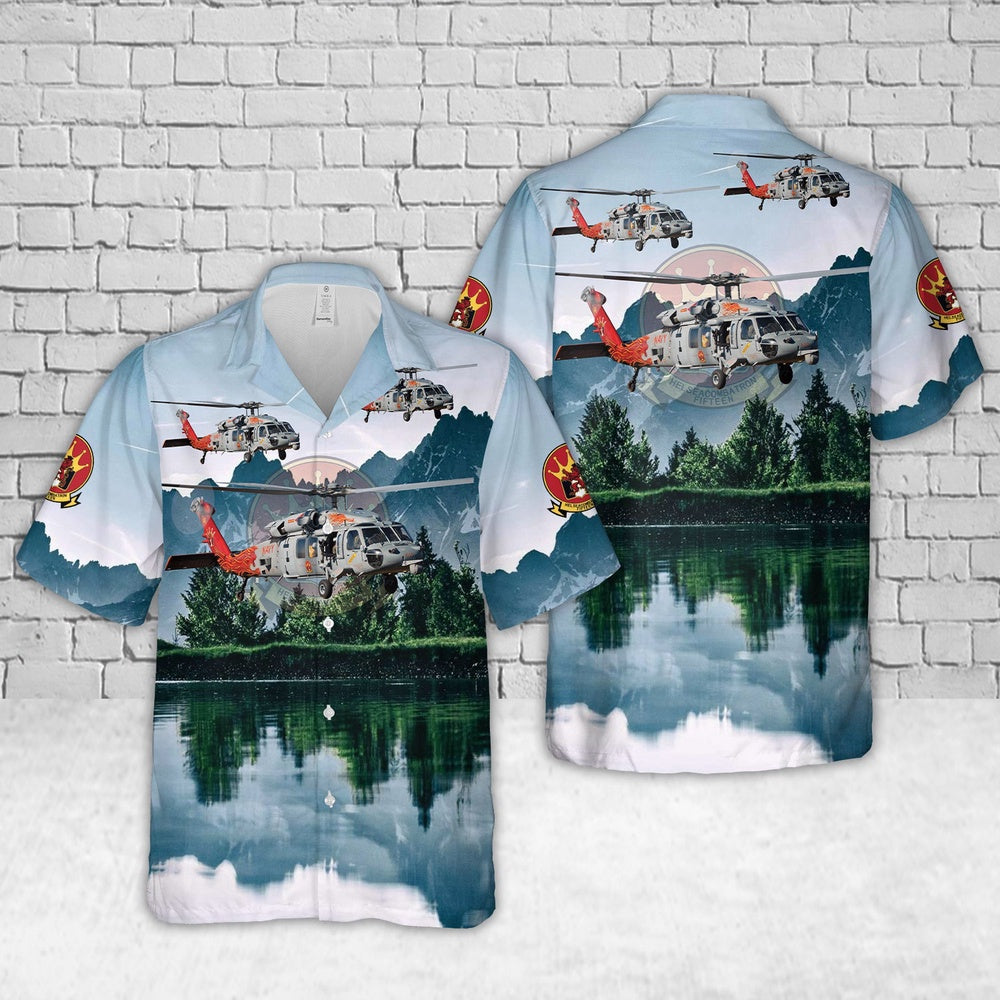 Us Navy Hawaiian Shirt, US Navy MH-60S Armed Helo Of HSC-15 Red Lions Hawaiian Shirt, Military Hawaiian Shirt