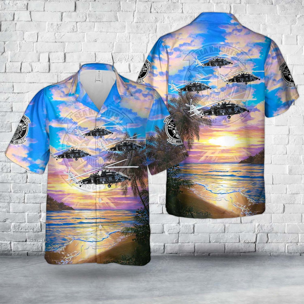 Us Navy Hawaiian Shirt, US Navy MH-60S Armed Helo Of HSC-22 Sea Knights Hawaiian Shirt, Military Hawaiian Shirt