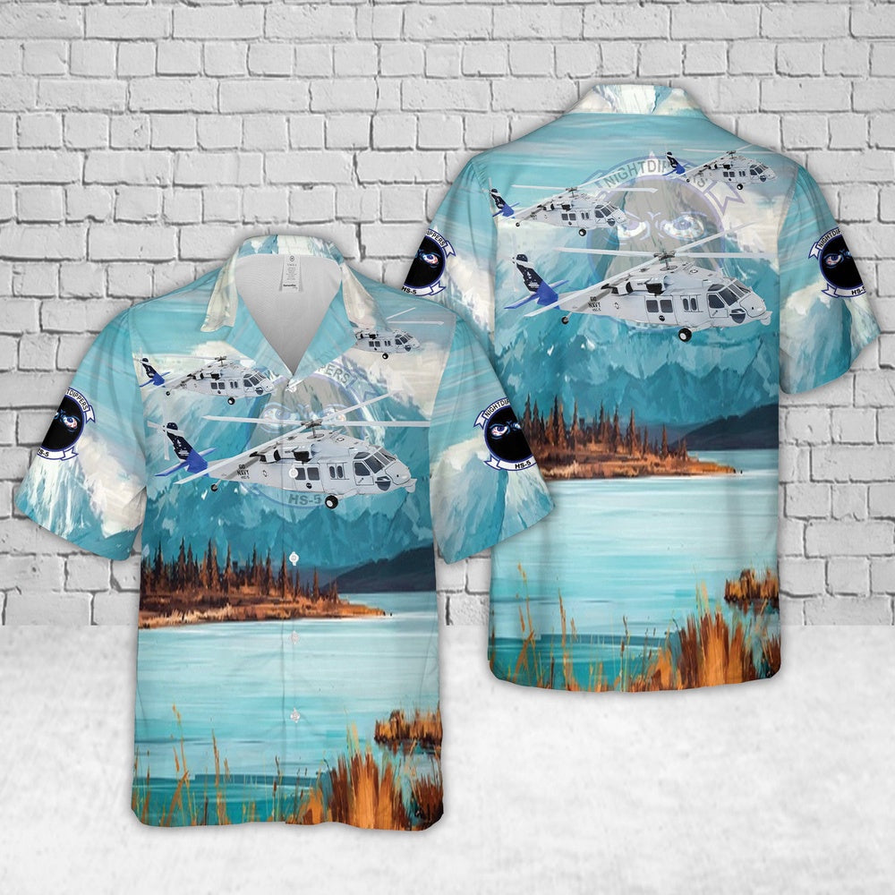 Us Navy Hawaiian Shirt, US Navy MH-60S Armed Helo Of HSC-5 Nightdippers Hawaiian Shirt, Military Hawaiian Shirt
