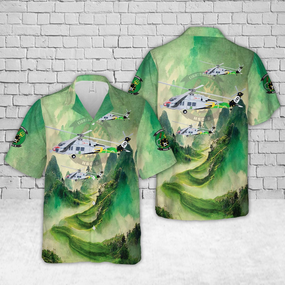 Us Navy Hawaiian Shirt, US Navy MH-60S Armed Helo Of HSC-8 Eightballers Hawaiian Shirt, Military Hawaiian Shirt
