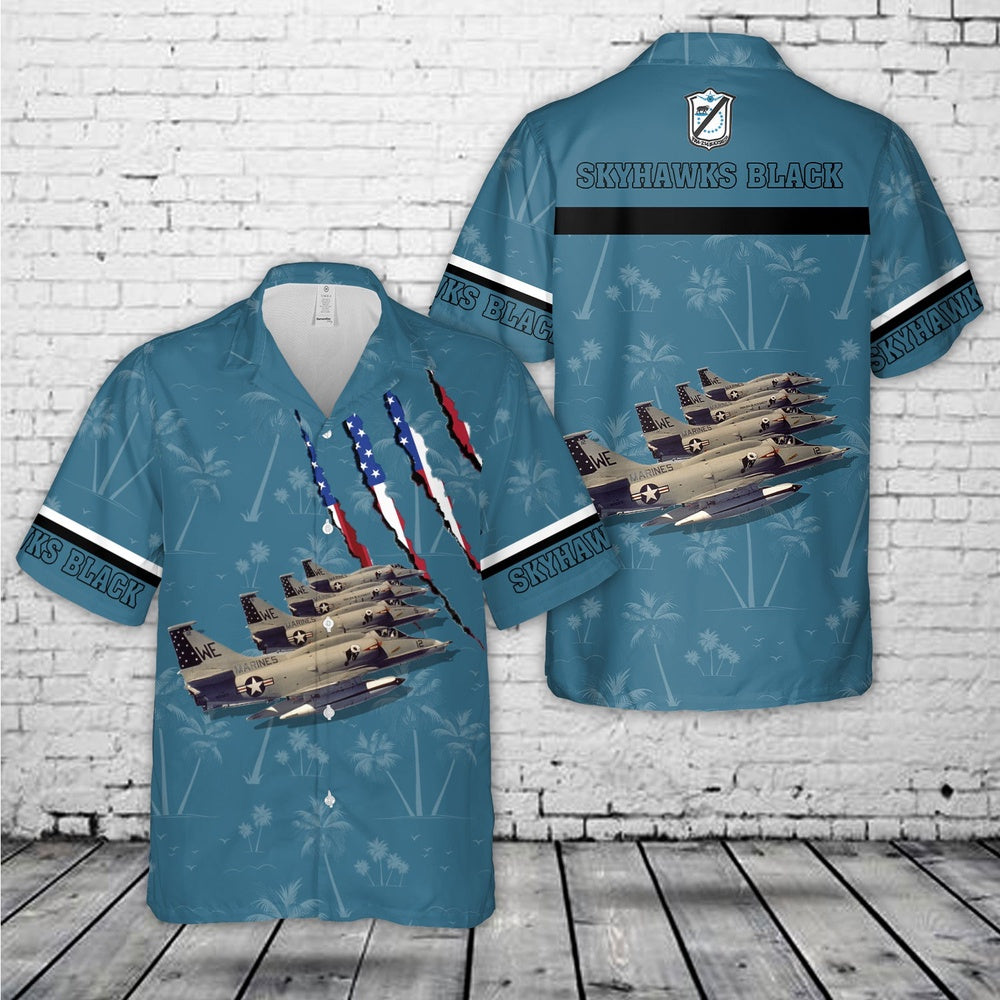 Us Navy Hawaiian Shirt, US Navy Marine Fighter Attack Squadron 214 (VMFA-214) A-4M Skyhawks Black Sheep Hawaiian Shirt