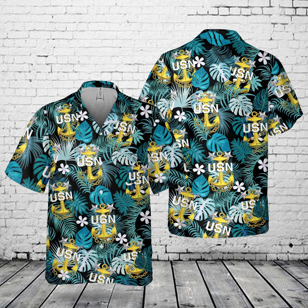 Us Navy Hawaiian Shirt, US Navy Master Chief Anchor Pocket Hawaiian Shirt, Military Hawaiian Shirt