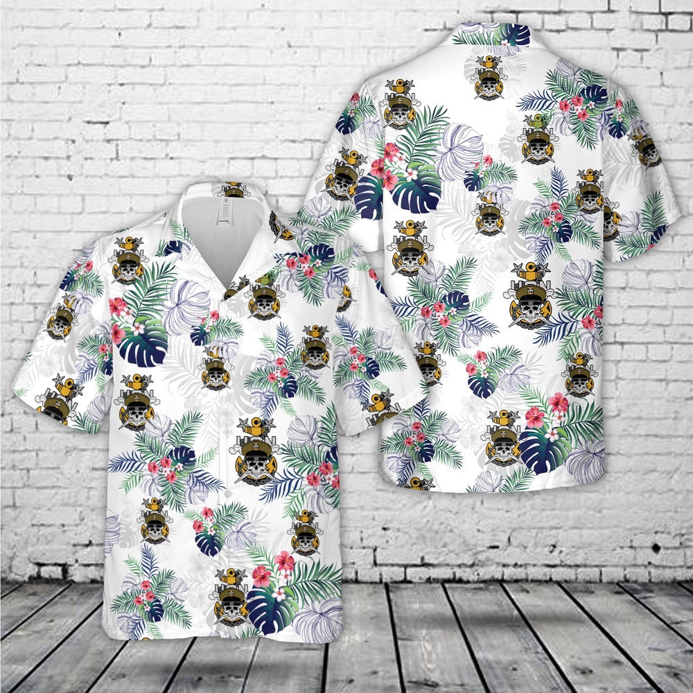 Us Navy Hawaiian Shirt, US Navy Master Chief Skull and Cross Bones anchor Hawaiian Shirt, Military Hawaiian Shirt