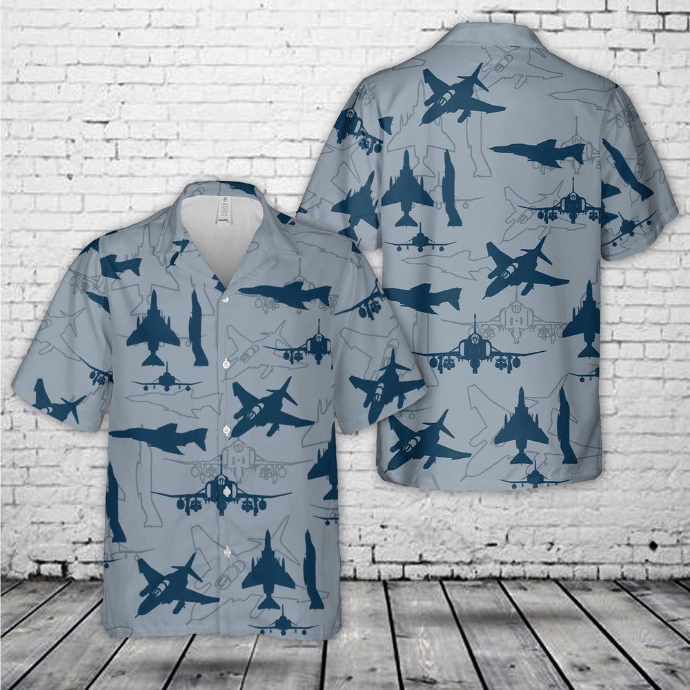 Us Navy Hawaiian Shirt, US Navy McDonnell Douglas F-4 Phantom II Aircraft Silhouettes Hawaiian Shirt, Military Hawaiian Shirt