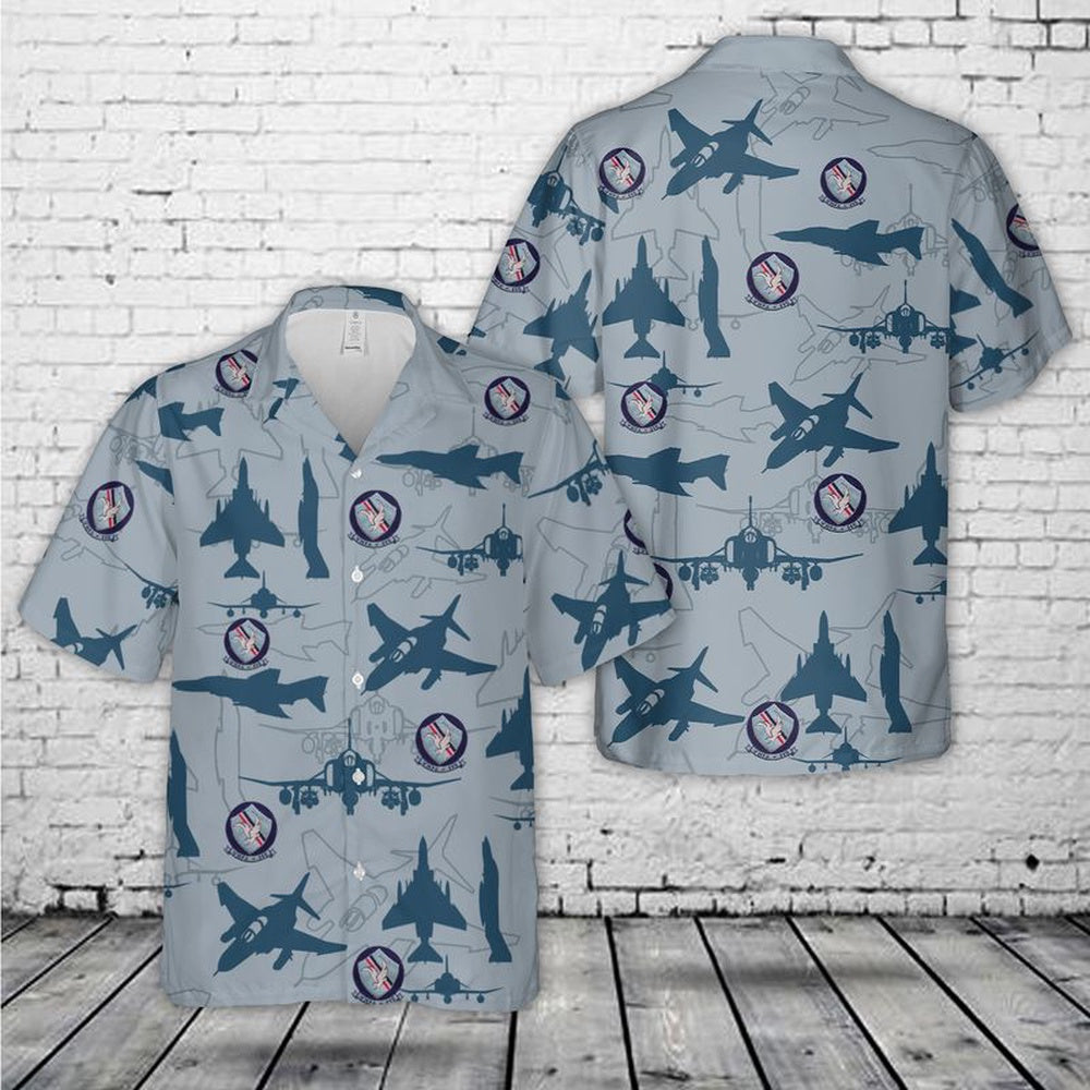 Us Navy Hawaiian Shirt, US Navy McDonnell Douglas F-4 Phantom II Aircraft Silhouettes Of VMFA-115 Hawaiian Shirt