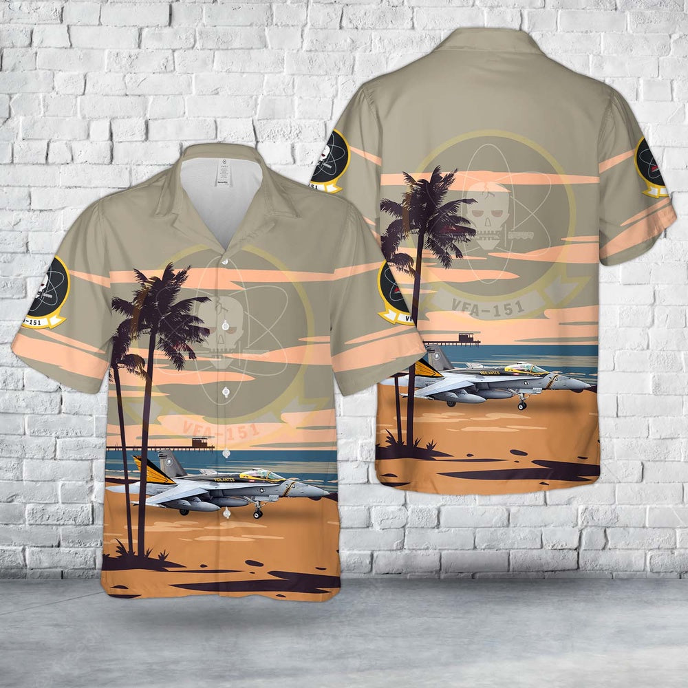 Us Navy Hawaiian Shirt, US Navy McDonnell Douglas FA-18C Hornet of Strike Fighter Squadron 151 (VFA-151) Vigilantes Hawaiian Shirt
