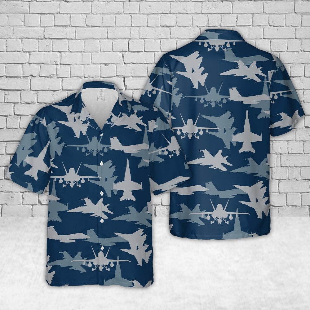 Us Navy Hawaiian Shirt, US Navy McDonnell Douglas FA-18 Hornet Aircraft Silhouettes Hawaiian Shirt, Military Hawaiian Shirt