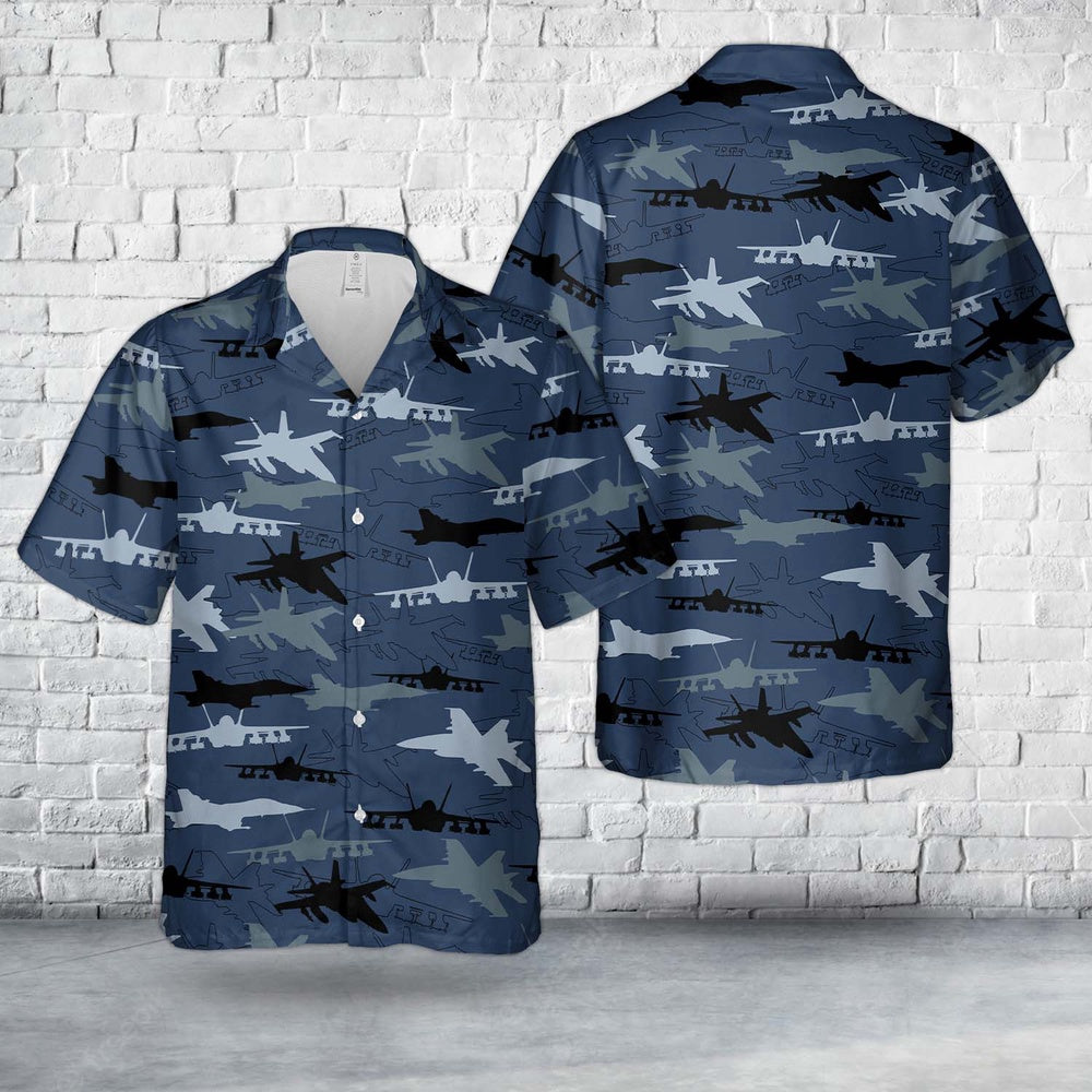 Us Navy Hawaiian Shirt, US Navy McDonnell Douglas FA-18 Hornet Silhouettes Hawaiian Shirt, Military Hawaiian Shirt