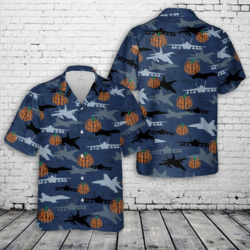 Us Navy Hawaiian Shirt, US Navy McDonnell Douglas FA-18 Hornet Silhouettes Pumpkin Hawaiian Shirt, Military Hawaiian Shirt