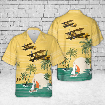 Us Navy Hawaiian Shirt, US Navy Naval Aircraft Factory N3N-3 Yellow Peril Hawaiian Shirt, Military Hawaiian Shirt