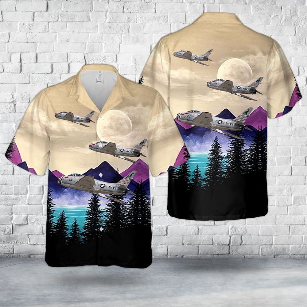 Us Navy Hawaiian Shirt, US Navy North American FJ-4B Fury Hawaiian Shirt, Military Hawaiian Shirt
