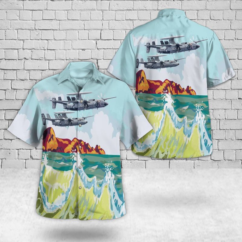 Us Navy Hawaiian Shirt, US Navy Northrop Grumman E-2C Hawkeye Of Airborne Command & Control Squadron 113 (VAW-113) Black Eagles Hawaiian Shirt