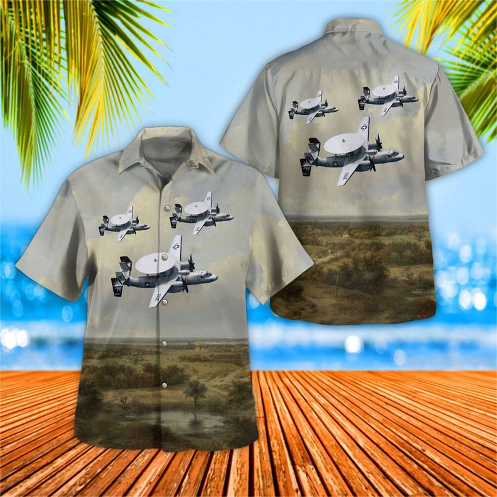 Us Navy Hawaiian Shirt, US Navy Northrop Grumman E-2C Hawkeye Of Airborne Command & Control Squadron 116 (VAW-116),Sun Kings Hawaiian Shirt