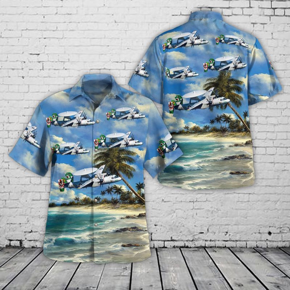 Us Navy Hawaiian Shirt, US Navy Northrop Grumman E-2C Hawkeye Of Carrier Airborne Early Warning Squadron 115 VAW-115, Liberty Bells Hawaiian Shirt