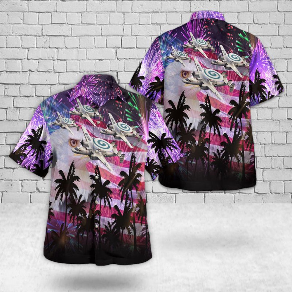Us Navy Hawaiian Shirt, US Navy Northrop Grumman E-2C Hawkeye Of VAW-123 Screwtops, 4th Of July Hawaiian Shirt