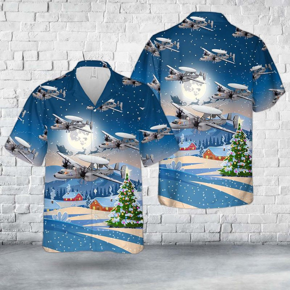 Us Navy Hawaiian Shirt, US Navy Northrop Grumman E-2 Hawkeye Christmas Hawaiian Shirt, Military Hawaiian Shirt