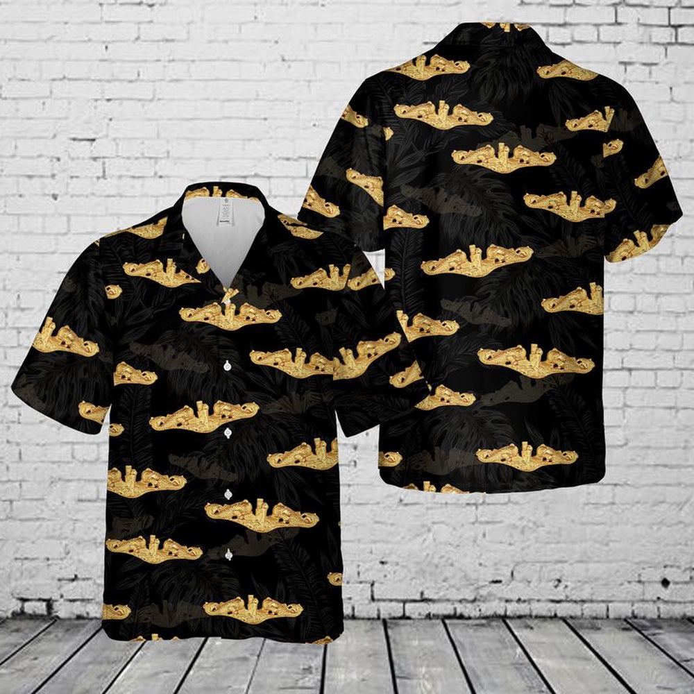 Us Navy Hawaiian Shirt, US Navy Officer Submarine Warfare Badge Hawaiian Shirt, Military Hawaiian Shirt