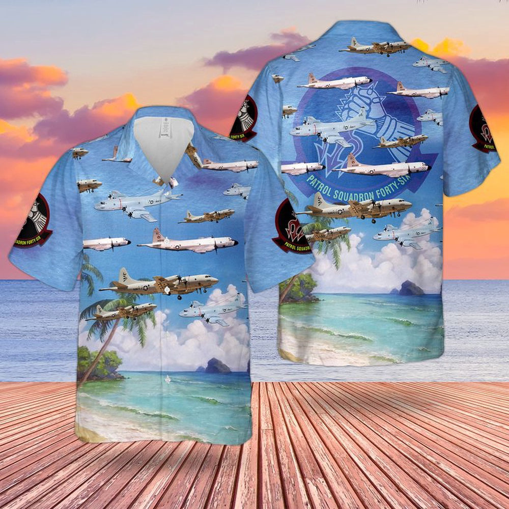 Us Navy Hawaiian Shirt, US Navy P-3 Orion Of Patrol Squadron 46 VP-46 Grey Knights Hawaiian Shirt, Military Hawaiian Shirt