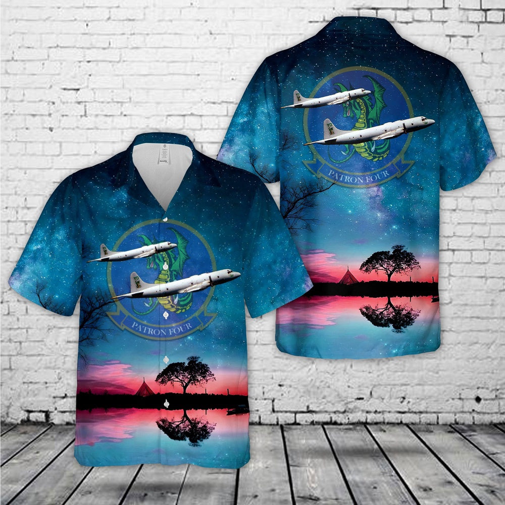 Us Navy Hawaiian Shirt, US Navy Patrol Squadron Four (VP-4) 'Skinny Dragons' P-3C Hawaiian Shirt, Military Hawaiian Shirt