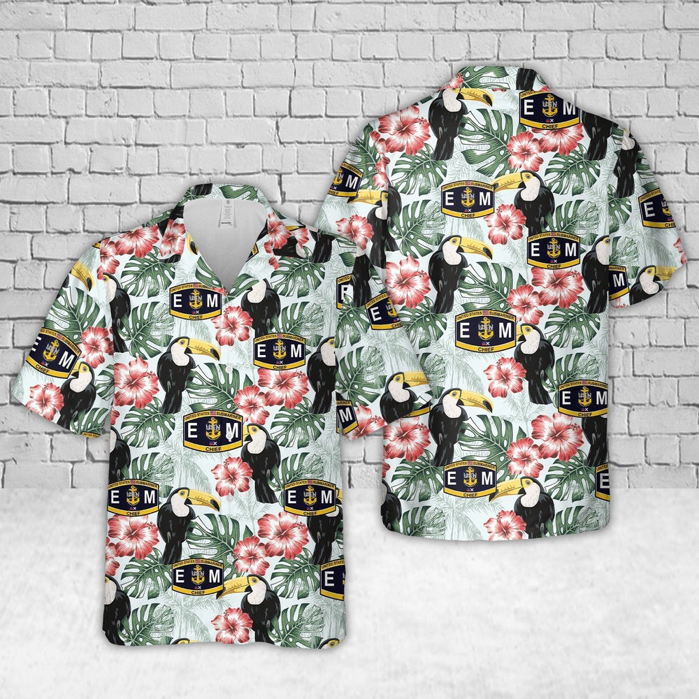 Us Navy Hawaiian Shirt, US Navy Rate EM Electricians Mate Submariners CPO Patch Hawaiian Shirt, Military Hawaiian Shirt