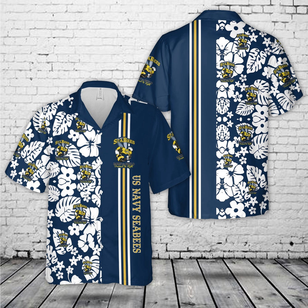 Us Navy Hawaiian Shirt, US Navy Seabees Hawaiian Shirt, Military Hawaiian Shirt