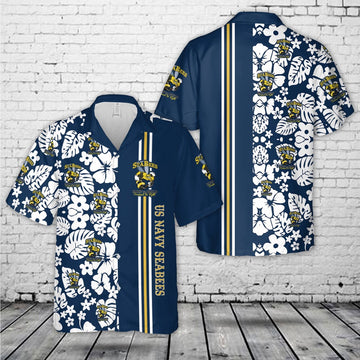 Us Navy Hawaiian Shirt, US Navy Seabees Hawaiian Shirt, Military Hawaiian Shirt