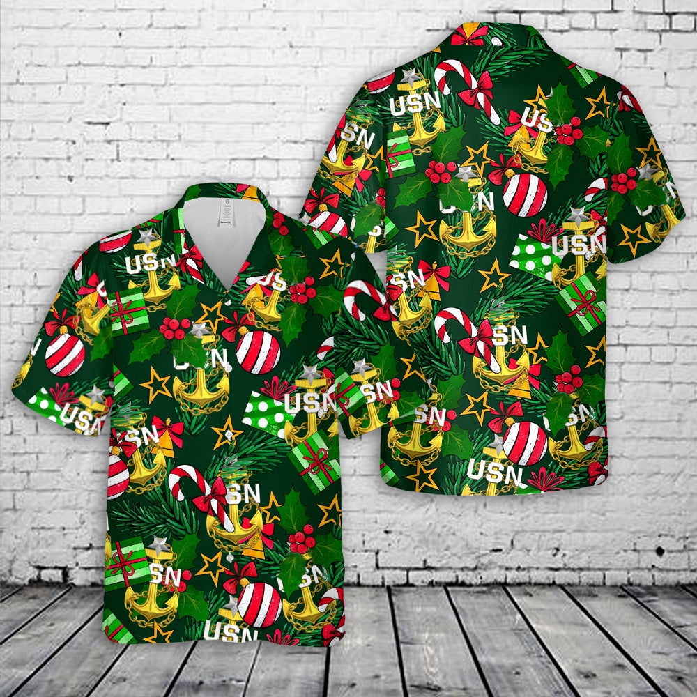 Us Navy Hawaiian Shirt, US Navy Senior Chief Anchor Christmas Hawaiian Shirt, Military Hawaiian Shirt