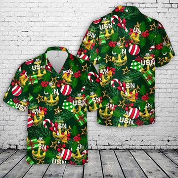 Us Navy Hawaiian Shirt, US Navy Senior Chief Anchor Christmas Hawaiian Shirt, Military Hawaiian Shirt