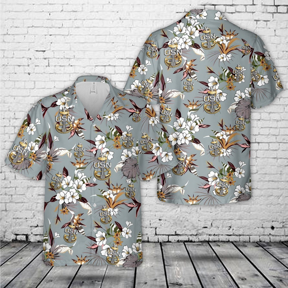 Us Navy Hawaiian Shirt, US Navy Senior Chief Petty Officer Backbone Anchor Hawaiian Shirt, Military Hawaiian Shirt