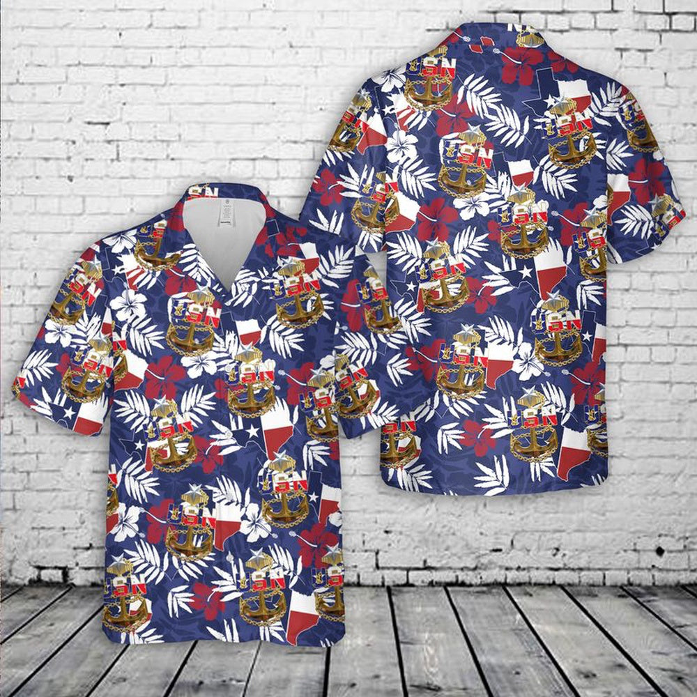 Us Navy Hawaiian Shirt, US Navy Senior Chief Texas style anchor Hawaiian Shirt, Military Hawaiian Shirt
