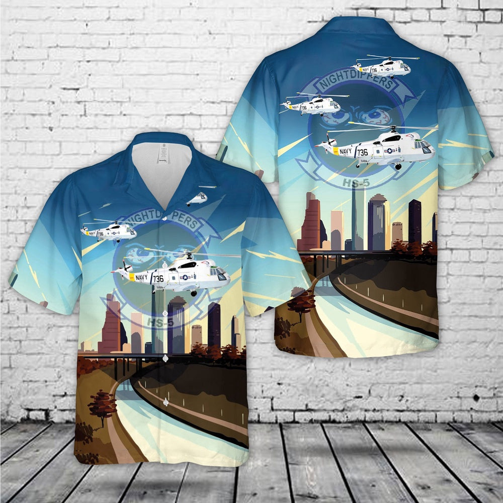 Us Navy Hawaiian Shirt, US Navy Sikorsky SH-3 Sea King, HS-5 Nightdippers Hawaiian Shirt, Military Hawaiian Shirt