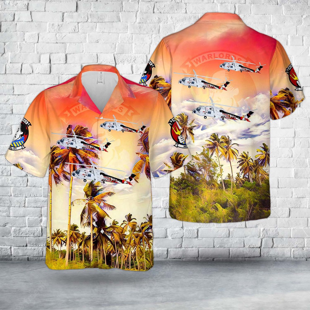 Us Navy Hawaiian Shirt, US Navy Sikorsky SH-60B Seahawk, HSL-51 Warlords (2011), Hawaiian Shirt, Military Hawaiian Shirt