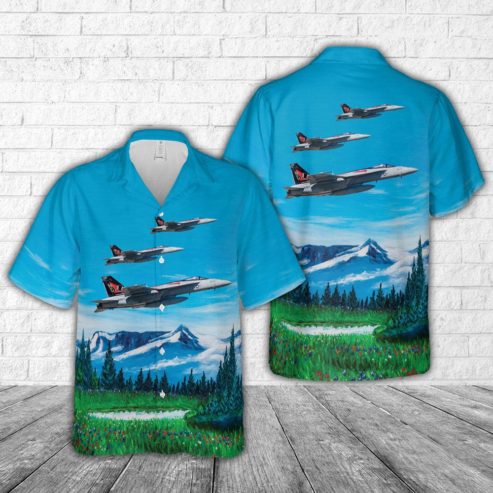 Us Navy Hawaiian Shirt, US Navy Strike Fighter Squadron 14 F A-18E VFA-14 Tophatters Hawaiian Shirt, Military Hawaiian Shirt