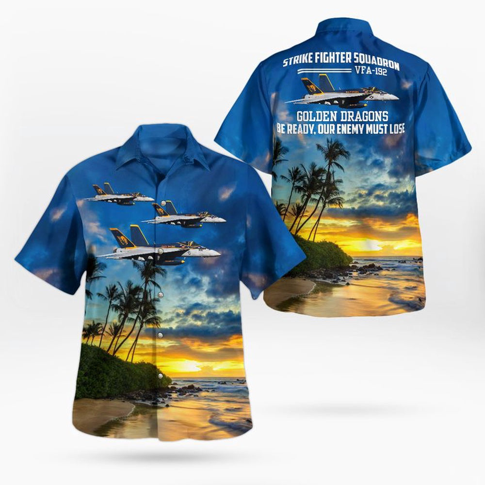 Us Navy Hawaiian Shirt, US Navy Strike Fighter Squadron 192 (VFA-192) Golden Dragons FA-18E Super Hornet Hawaiian Shirt