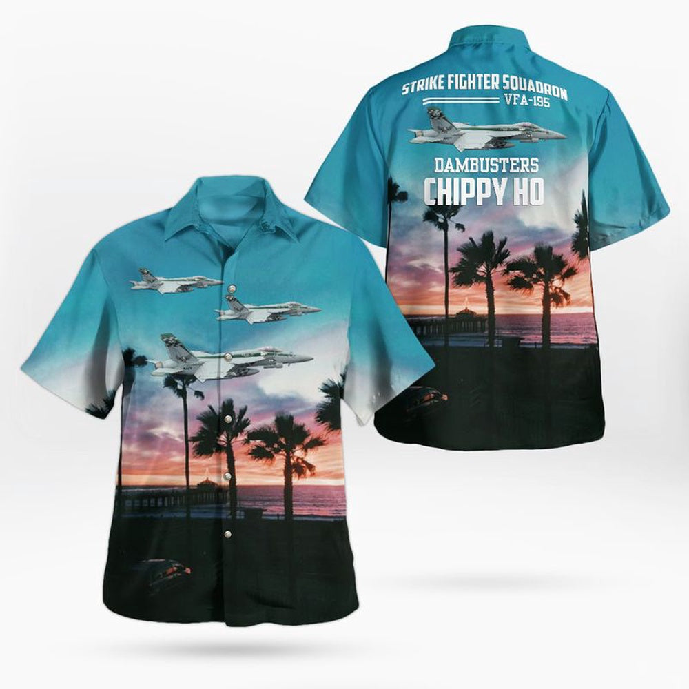 Us Navy Hawaiian Shirt, US Navy Strike Fighter Squadron 195 (VFA-195) Dambusters FA-18E Super Hornet Hawaiian Shirt