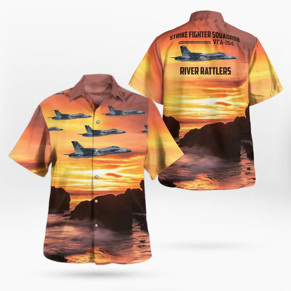 Us Navy Hawaiian Shirt, US Navy Strike Fighter Squadron 204 (VFA-204) River Rattlers FA-18CD Hornet Hawaiian Shirt