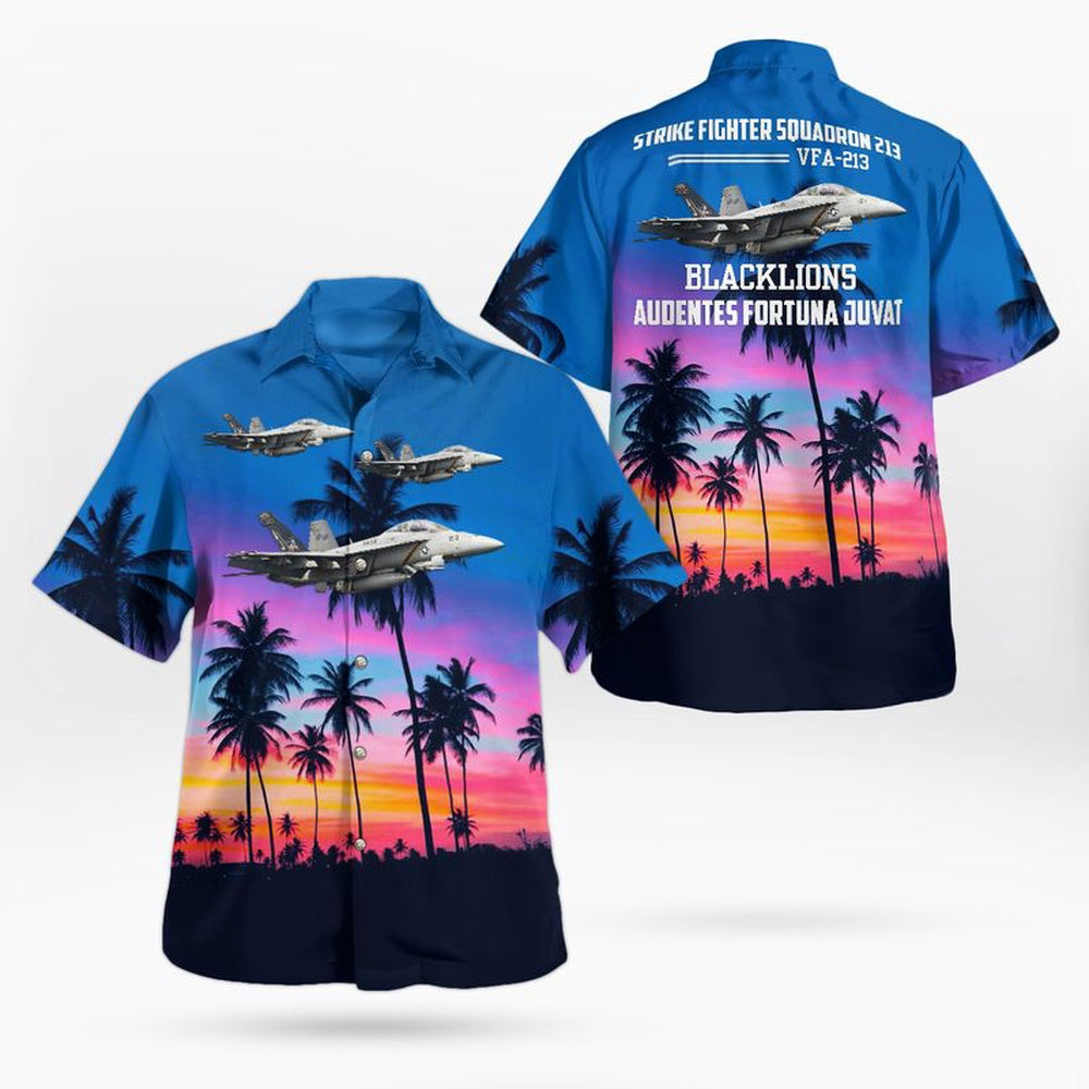 Us Navy Hawaiian Shirt, US Navy Strike Fighter Squadron 213 (VFA-213) Blacklions FA-18F Super Hornet Hawaiian Shirt